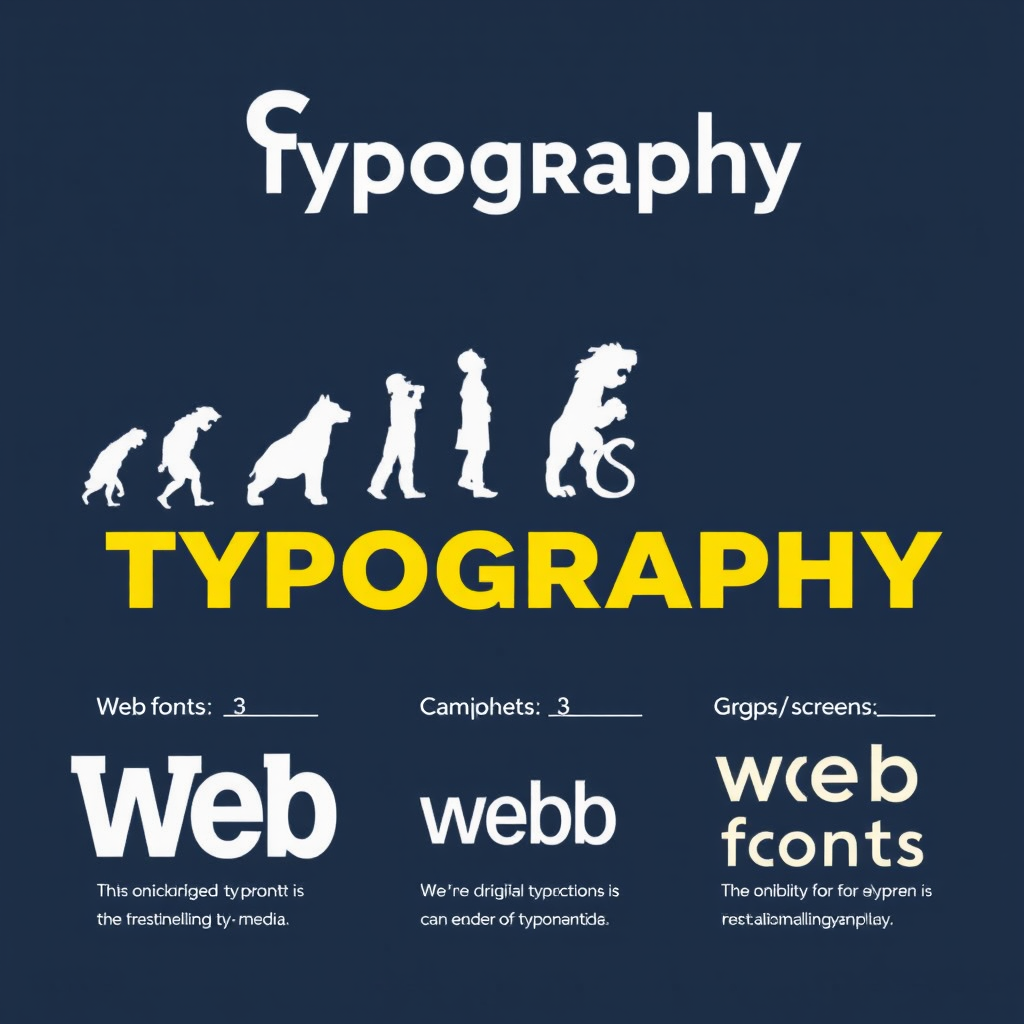 Evolución de la tipografía digital mostrando la transición de medios impresos tradicionales a pantallas digitales, con ejemplos de fuentes web y consideraciones de legibilidad en diseño gráfico moderno