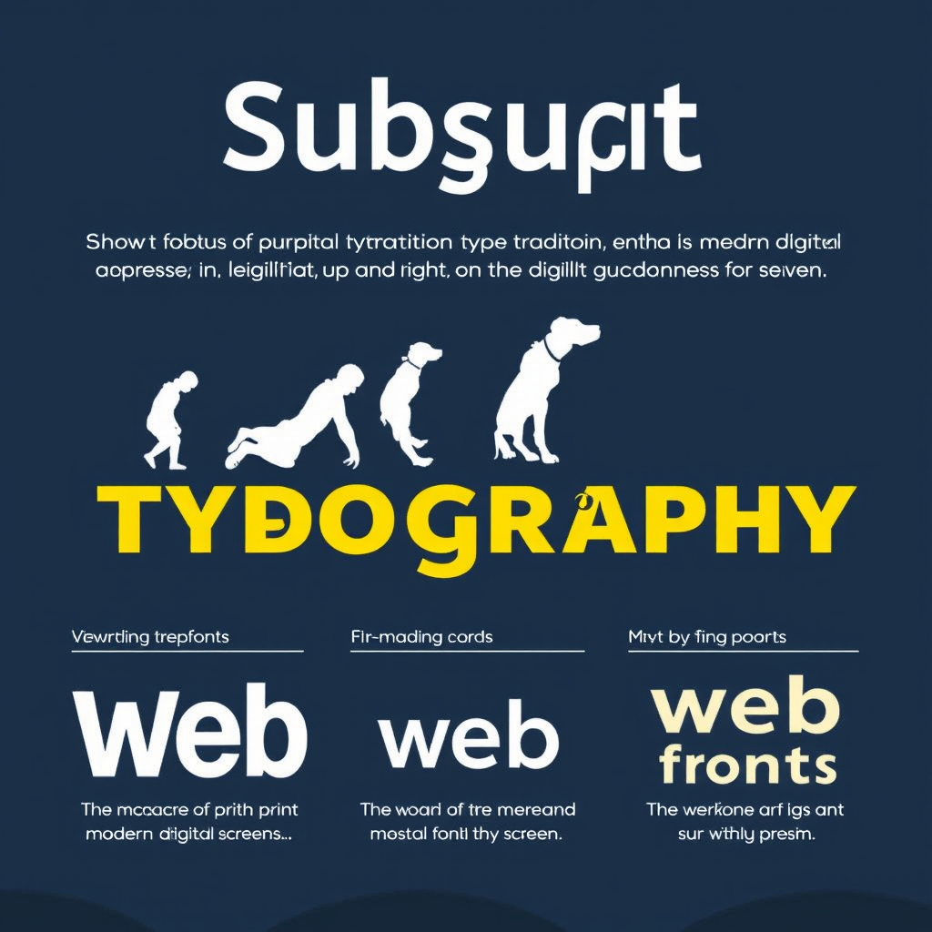Evolución de la tipografía digital mostrando la transición de medios impresos tradicionales a pantallas digitales modernas, con ejemplos de fuentes web y consideraciones de legibilidad
